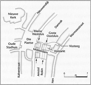 Situatieschets van de damsluizen rond 1550