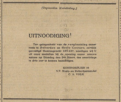 Koningsgracht 16 - 20 opening Volk Algemeen Handelsblad 05-03-1928